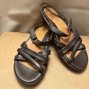 Dansko Brown Leather Dance Sandals Size 36 US 5.5–6 1.25” Heel Adjustable Strap